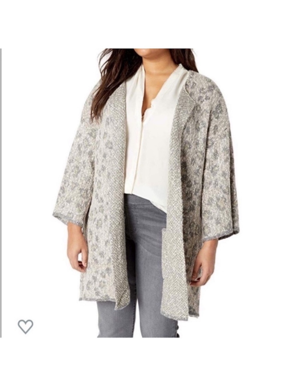 Democracy Reversible Knit Cardigan Sweater Jacket Sz 3X Leopard Crew Open Front